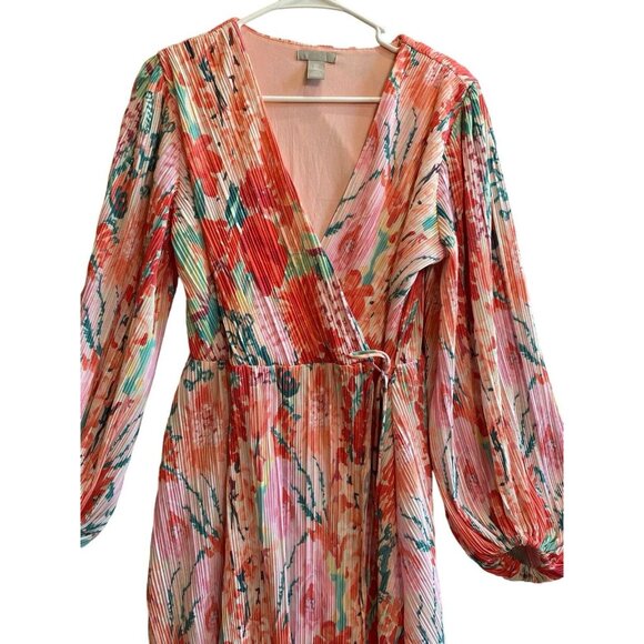 H&M Black Electric Pleats Puff Long Sleeve Plisse Wrap Dress Size: M - Picture 5 of 9